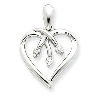 0.1 Carat 14K White Gold Three Stone Diamond Heart Pendant