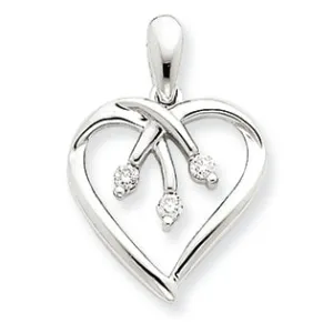 0.1 Carat 14K White Gold Three Stone Diamond Heart Pendant