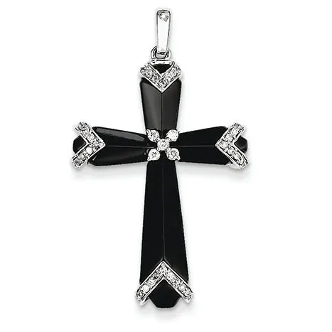 0.2 Carat 14K White Gold Black Onyx & Diamond Cross Pendant