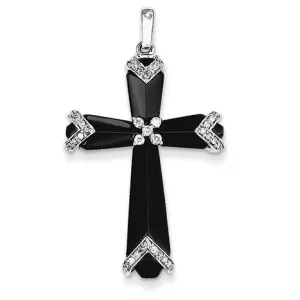 0.2 Carat 14K White Gold Black Onyx & Diamond Cross Pendant