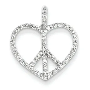0.3 Carat 14K White Gold Diamond Peace Sign Heart Pendant