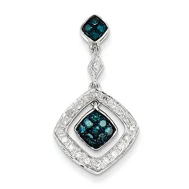 0.3 Carat 14K White Gold White & Blue Diamond Dangle Pendant