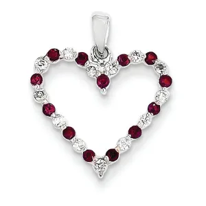 0.4 Carat 14K White Gold Completed Diamond & Ruby Heart Pendant