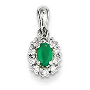 0.4 Carat 14K White Gold Diamond & Emerald Pendant