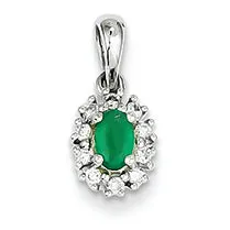 0.4 Carat 14K White Gold Diamond & Emerald Pendant
