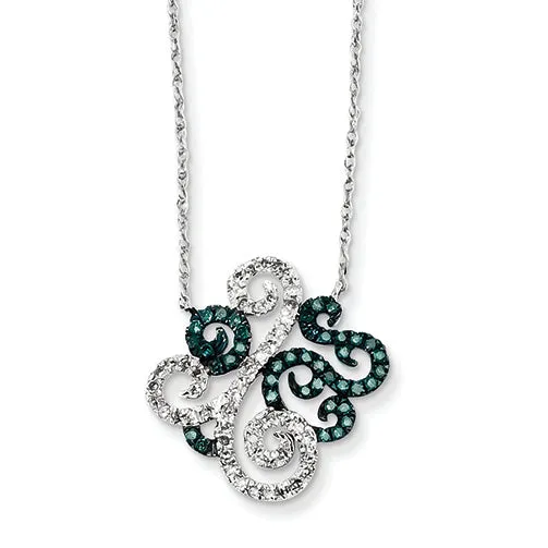 0.4 Carat 14K White Gold w- Blue and White Diamond Fancy Pendant