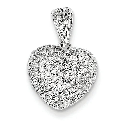 0.5 Carat 14K White Gold Diamond Puff Heart Pendant