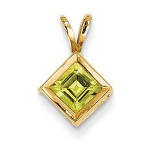 0.7 Carat 14K Gold 5mm Peridot Bezel Pendant