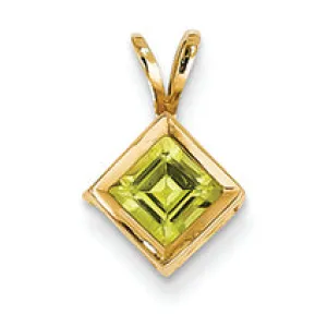0.7 Carat 14K Gold 5mm Peridot Bezel Pendant
