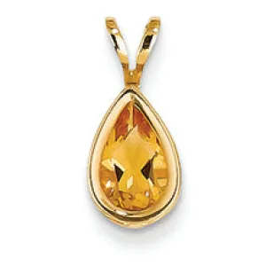 0.7 Carat 14K Gold 8x5mm Pear Citrine bezel pendant