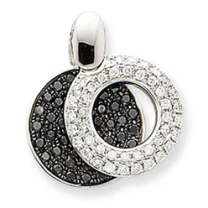 0.7 Carat 14K Gold Small Black and White Diamond Circle Pendant, White Gold