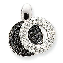 0.7 Carat 14K Gold Small Black and White Diamond Circle Pendant, White Gold