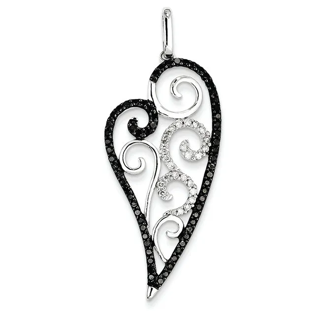 0.8 Carat 14K White Gold Black & White Diamond Heart Pendant