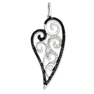0.8 Carat 14K White Gold Black & White Diamond Heart Pendant