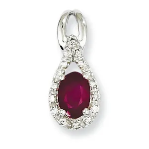 0.8 Carat 14K White Gold Diamond & Ruby Pendant