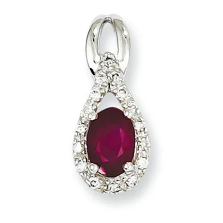 0.8 Carat 14K White Gold Diamond & Ruby Pendant