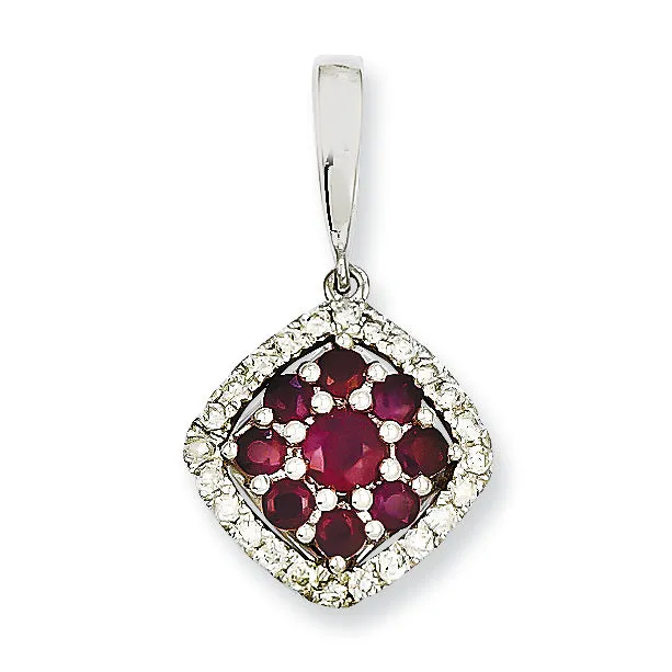 0.9 Carat 14K White Gold Diamond & Ruby Pendant