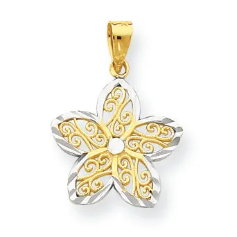 10K Gold & Rhodium Filigree Flower Charm
