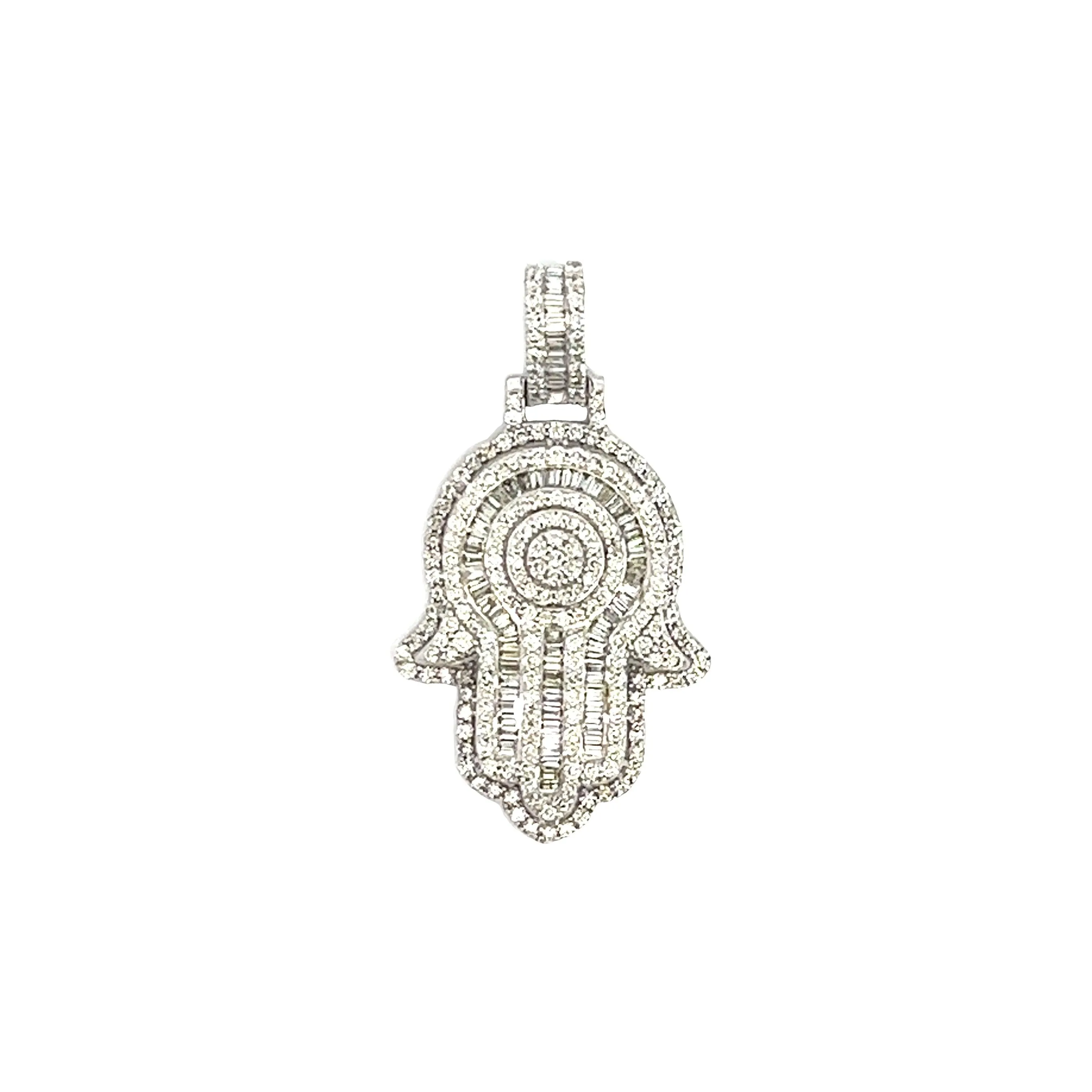 10K GOLD BAGUETTE AND ROUND DIAMOND HAMSA PENDANT 1.18 CT