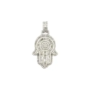 10K GOLD BAGUETTE AND ROUND DIAMOND HAMSA PENDANT 1.18 CT