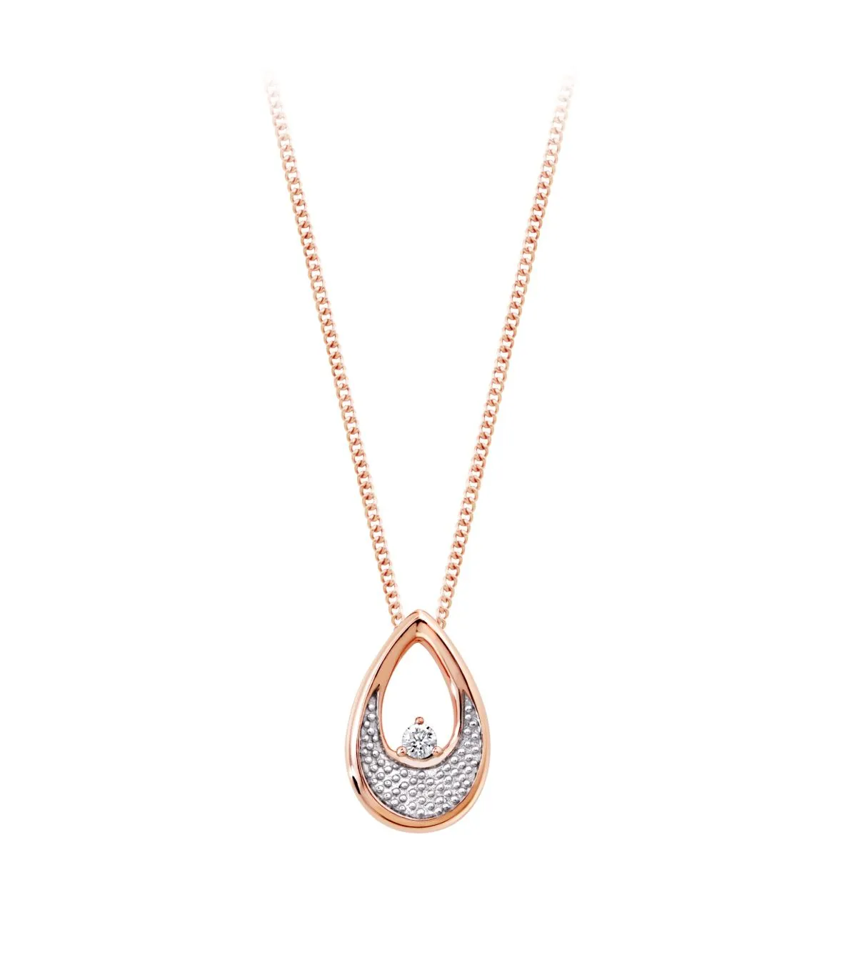 10k Two-Tone Single Diamond Pear Shaped Necklace