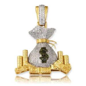 10KY 0.75CTW DIAMOND MONEY BAG WITH COINS PENDANT