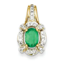 1.1 Carat 14K Gold Diamond & Emerald Pendant