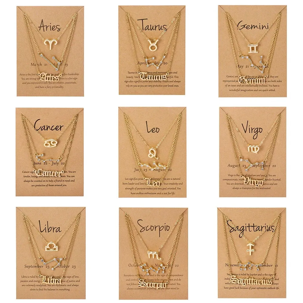 12 Constellations Charm Necklaces - 3-in-1