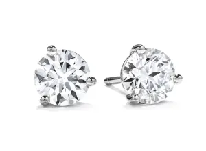 1.20-1.30Ct Round Brilliant Hearts on Fire Diamonds 3 Prong Stud Earrings in 18k White Gold