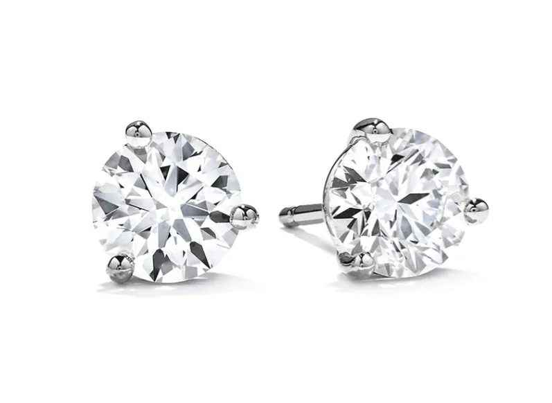 1.20-1.30Ct Round Brilliant Hearts on Fire Diamonds 3 Prong Stud Earrings in 18k White Gold