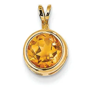 1.3 Carat 14K Gold 7mm Citrine bezel pendant
