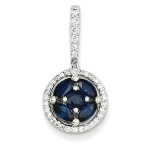 1.3 Carat 14K White Gold Diamond & Sapphire Circle Pendant