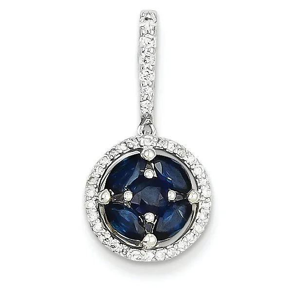 1.3 Carat 14K White Gold Diamond & Sapphire Circle Pendant