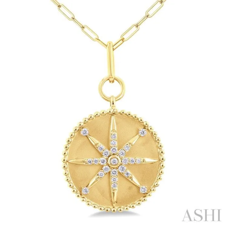 1/4 ctw Round Cut Diamond Compass Symbol Circle Medallion Fashion Pendant With Paperclip Chain in 14K Yellow Gold
