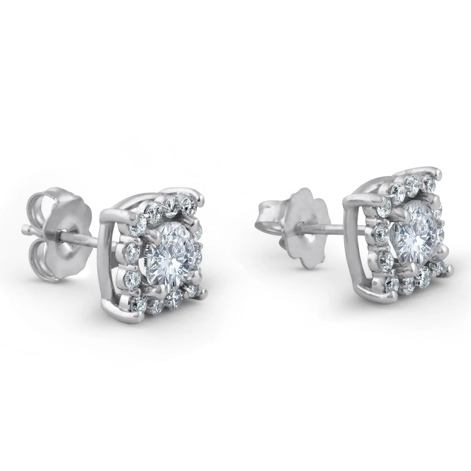1.40ct Cushion Halo Diamond Studs 14K White Gold