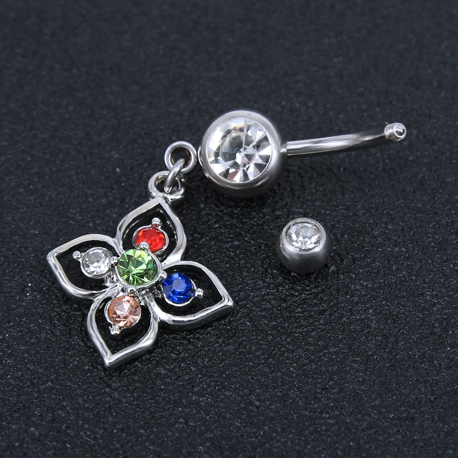 14g Lucky Flower Colorful Belly Button Rings Drop Dangle Belly Navel Piercing Jewelry