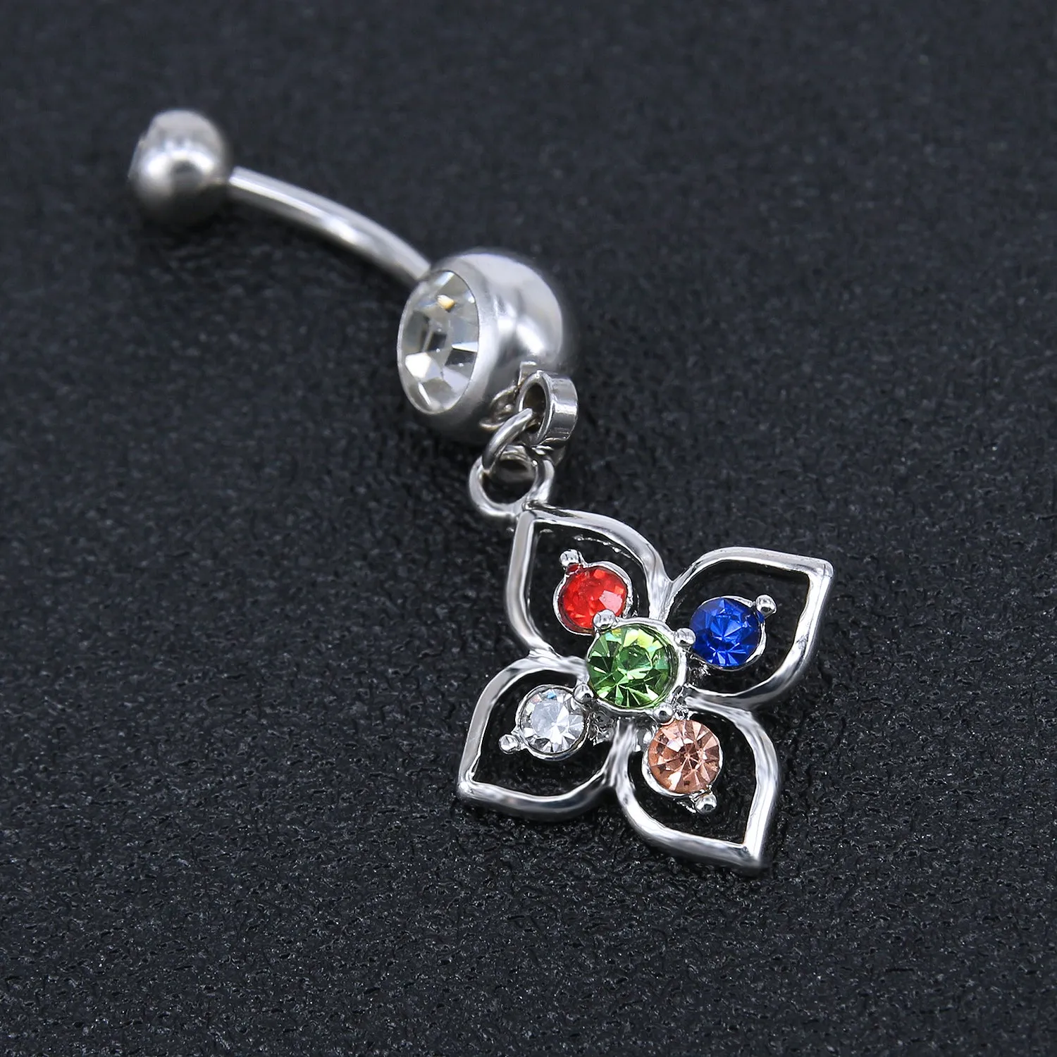 14g Lucky Flower Colorful Belly Button Rings Drop Dangle Belly Navel Piercing Jewelry