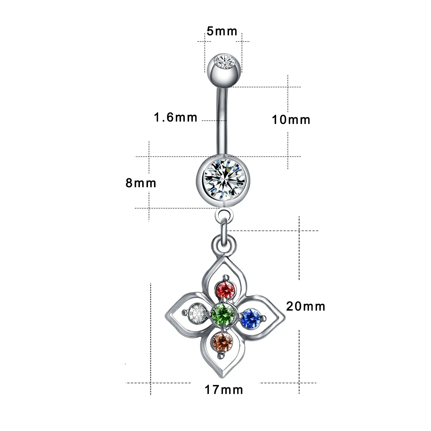 14g Lucky Flower Colorful Belly Button Rings Drop Dangle Belly Navel Piercing Jewelry