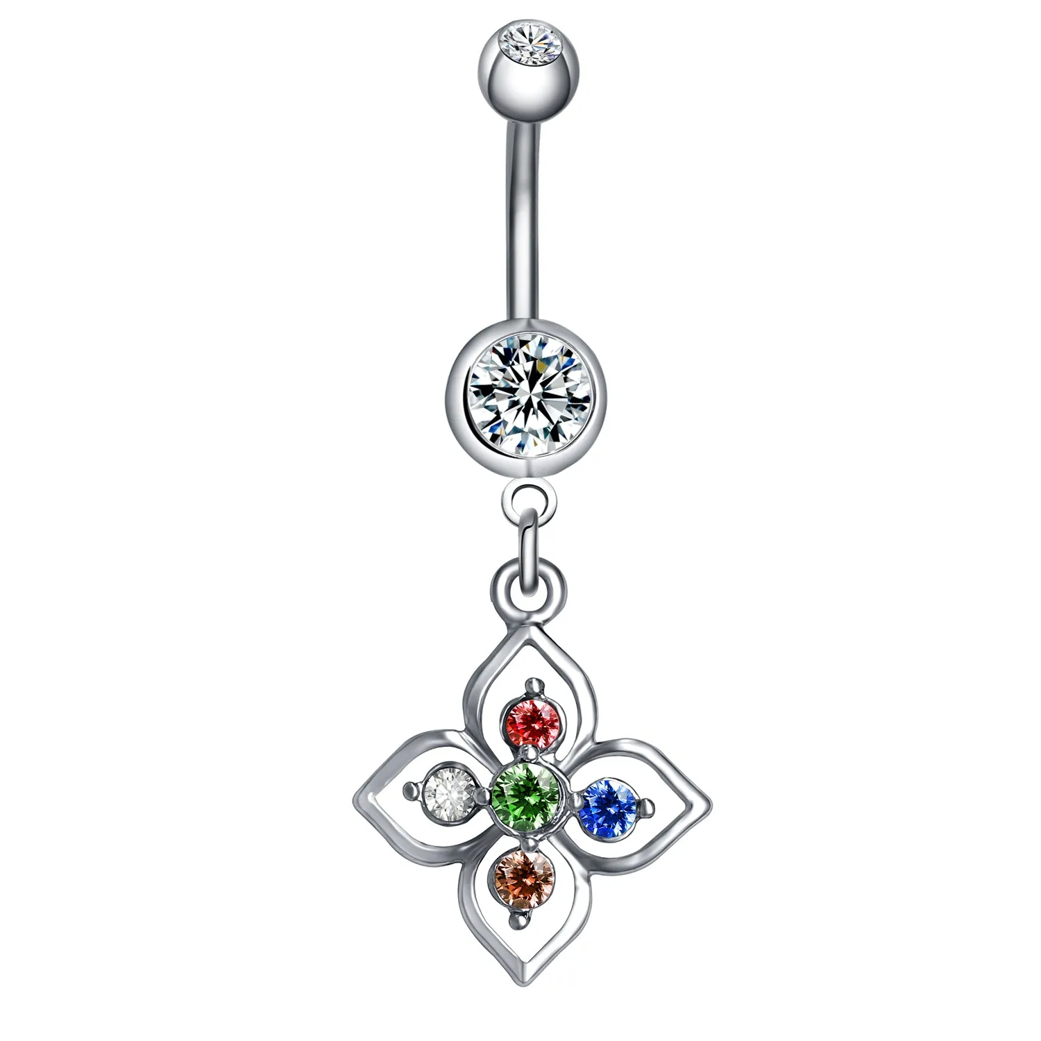 14g Lucky Flower Colorful Belly Button Rings Drop Dangle Belly Navel Piercing Jewelry