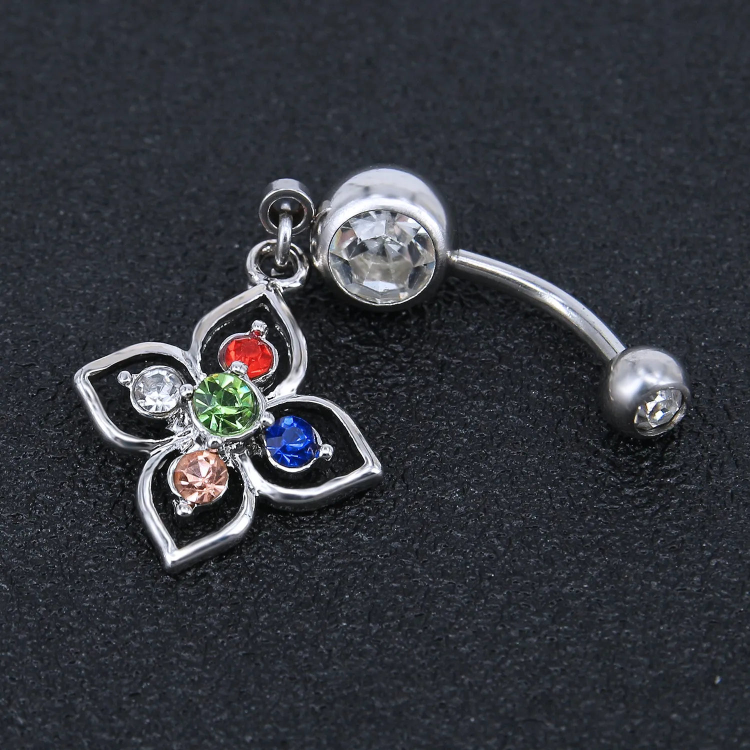 14g Lucky Flower Colorful Belly Button Rings Drop Dangle Belly Navel Piercing Jewelry