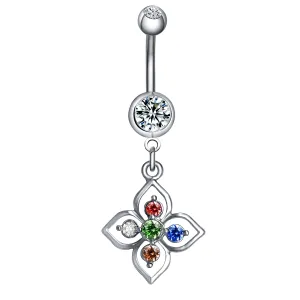 14g Lucky Flower Colorful Belly Button Rings Drop Dangle Belly Navel Piercing Jewelry