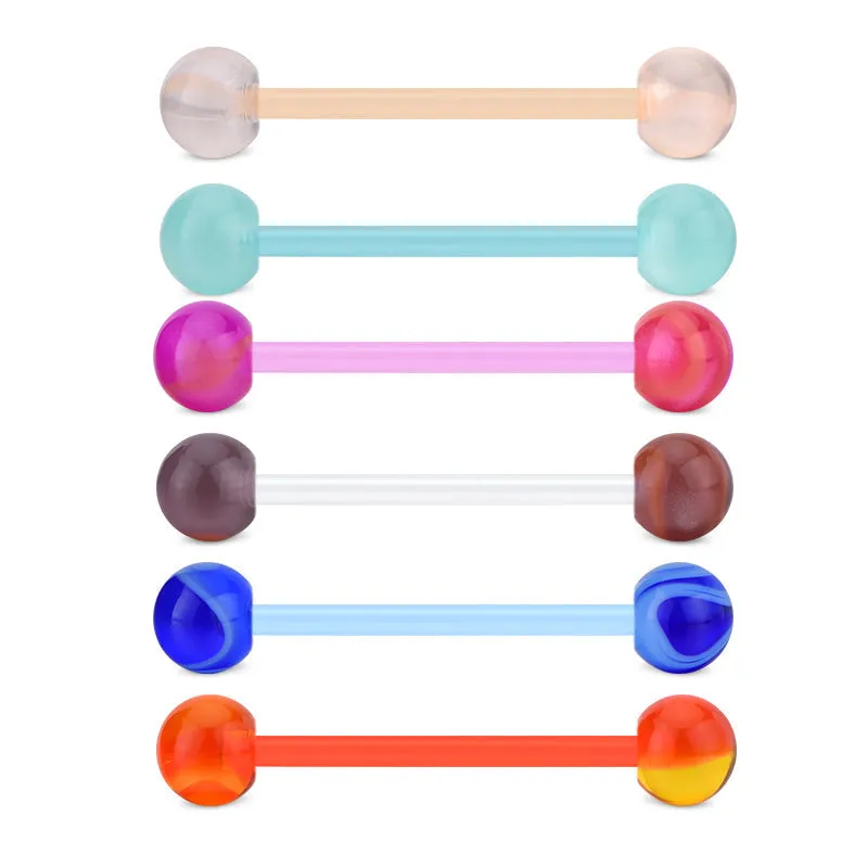 14gauge Plastic Tongue Rings Colorful Irregular Pattern 14mm 16mm