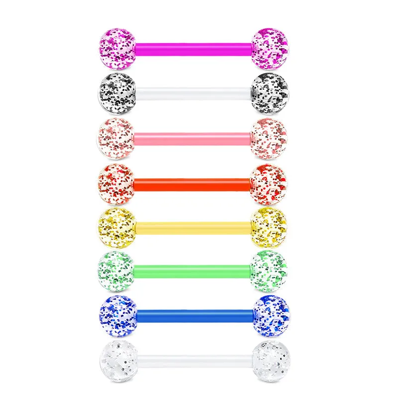14gauge Plastic Tongue Rings Glitter Colorful Bar