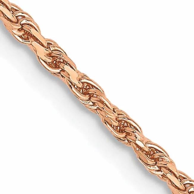 14k Rose Gold 1.8m Solid Diamond Cut Rope Chain