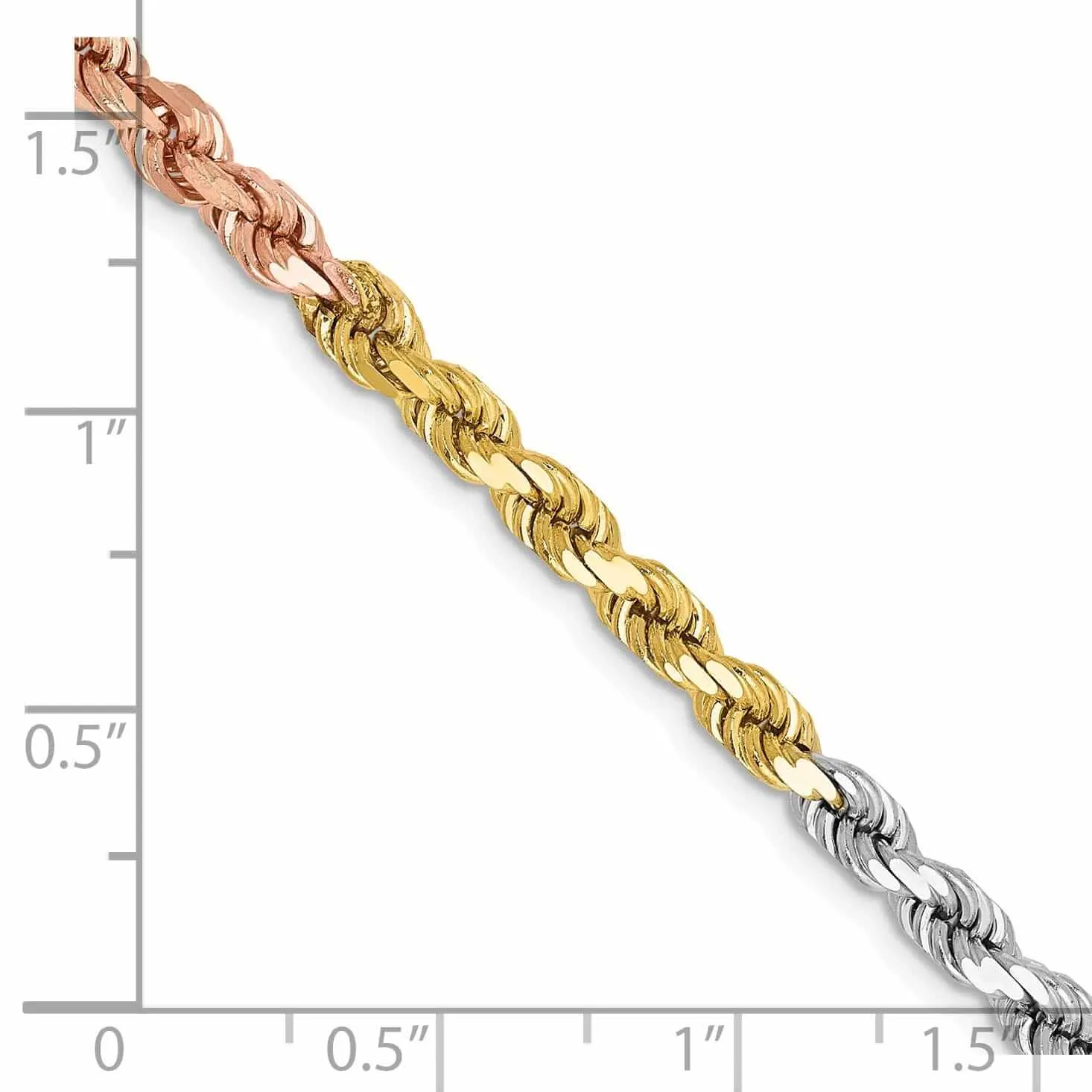 14k Tri Color Gold 4.00m Diamond Cut Rope Chain