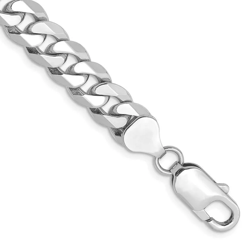 14K White Gold 9 inch 8mm Flat Beveled Curb with Lobster Clasp Chain Bracelet