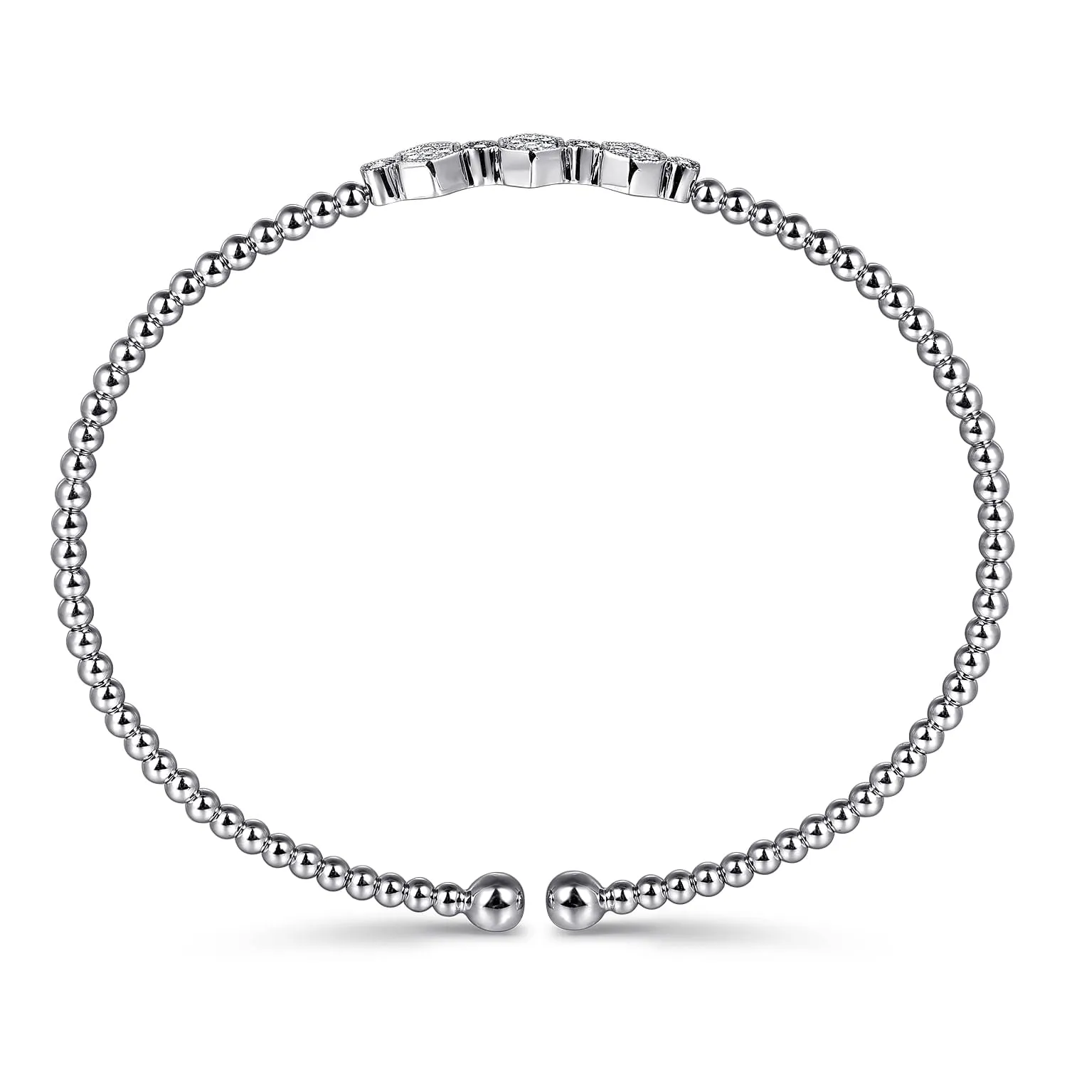14K White Gold Bujukan Bead and Hexagon Cluster Diamond Bangle BG4117-62W45JJ
