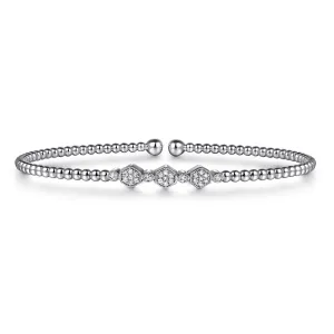 14K White Gold Bujukan Bead and Hexagon Cluster Diamond Bangle BG4117-62W45JJ