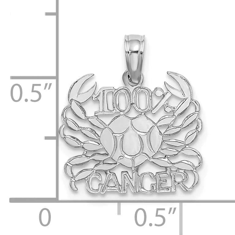 14K White Gold Polished Textured Finish 100% Zodiac CANCER Charm Pendant