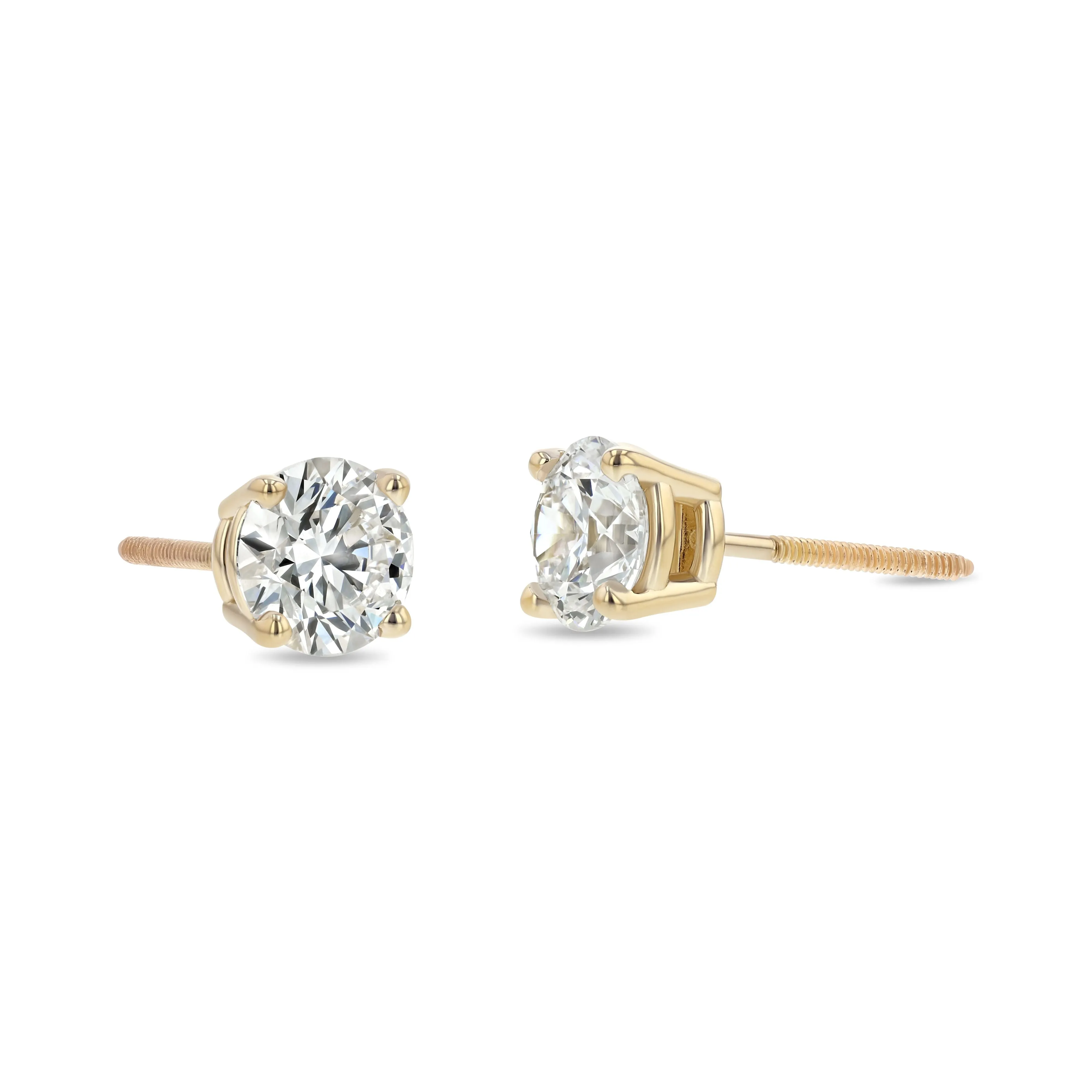 14k Yellow Gold 4-prong Round Brilliant Diamond Stud Earrings (0.5 Ct. T.w., Vs1-vs2 Clarity, H-i Color)